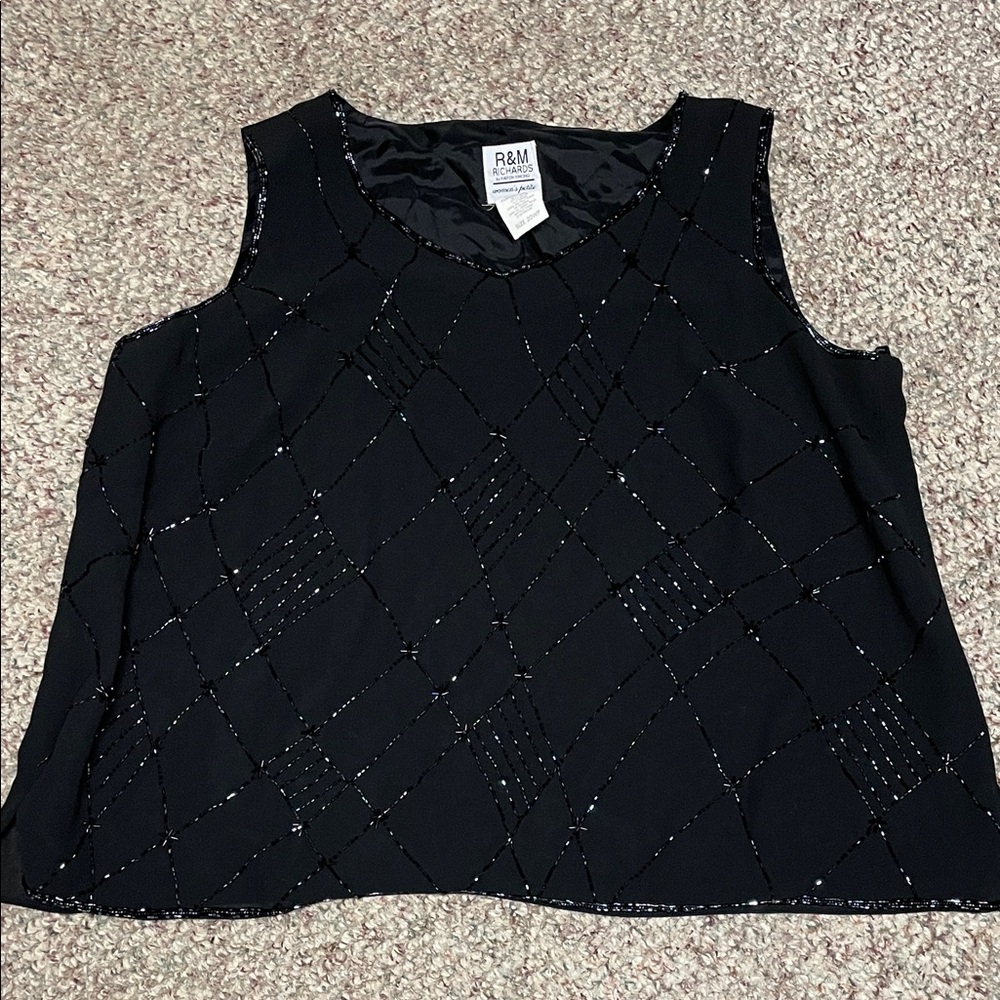 Vintage 90s R&M Richards Black  Sleeveless Tank with beaded Accents
